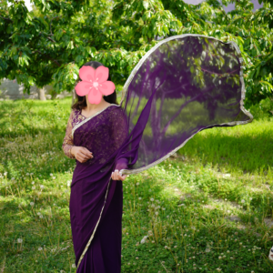 Purple Crinkle Saree