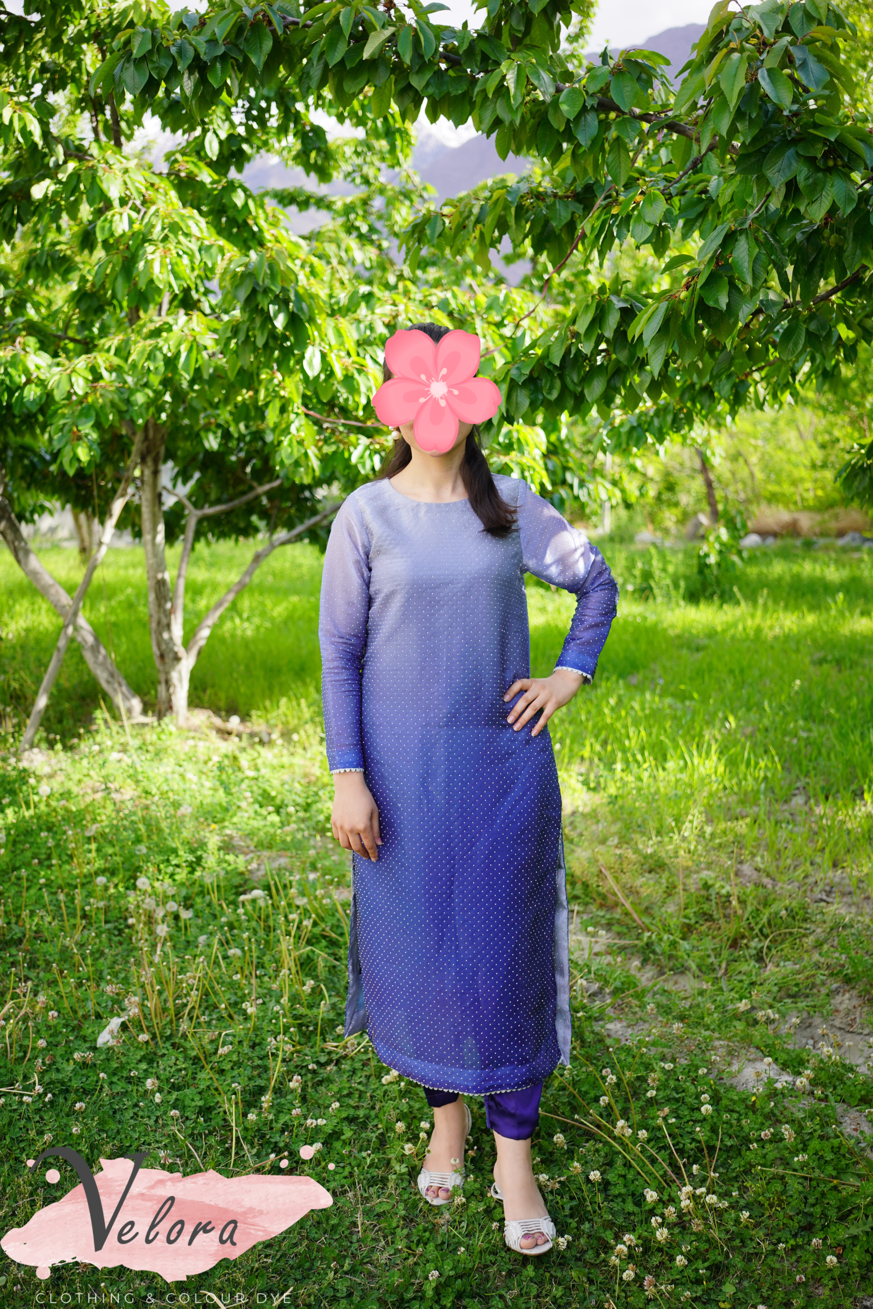 Blue and white Gold SequinSheesha silk - Image 4