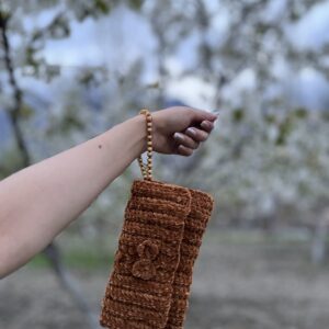 Velvet Crochet Clutch - Brown