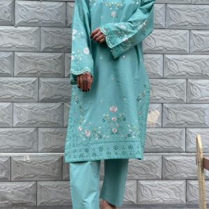 Floral Embroidered Seafoam - 2pcs